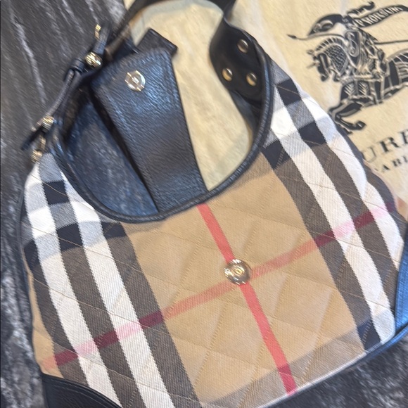 Burberry Plaid Handbag with Black leather Accents - Picture 7 of 16